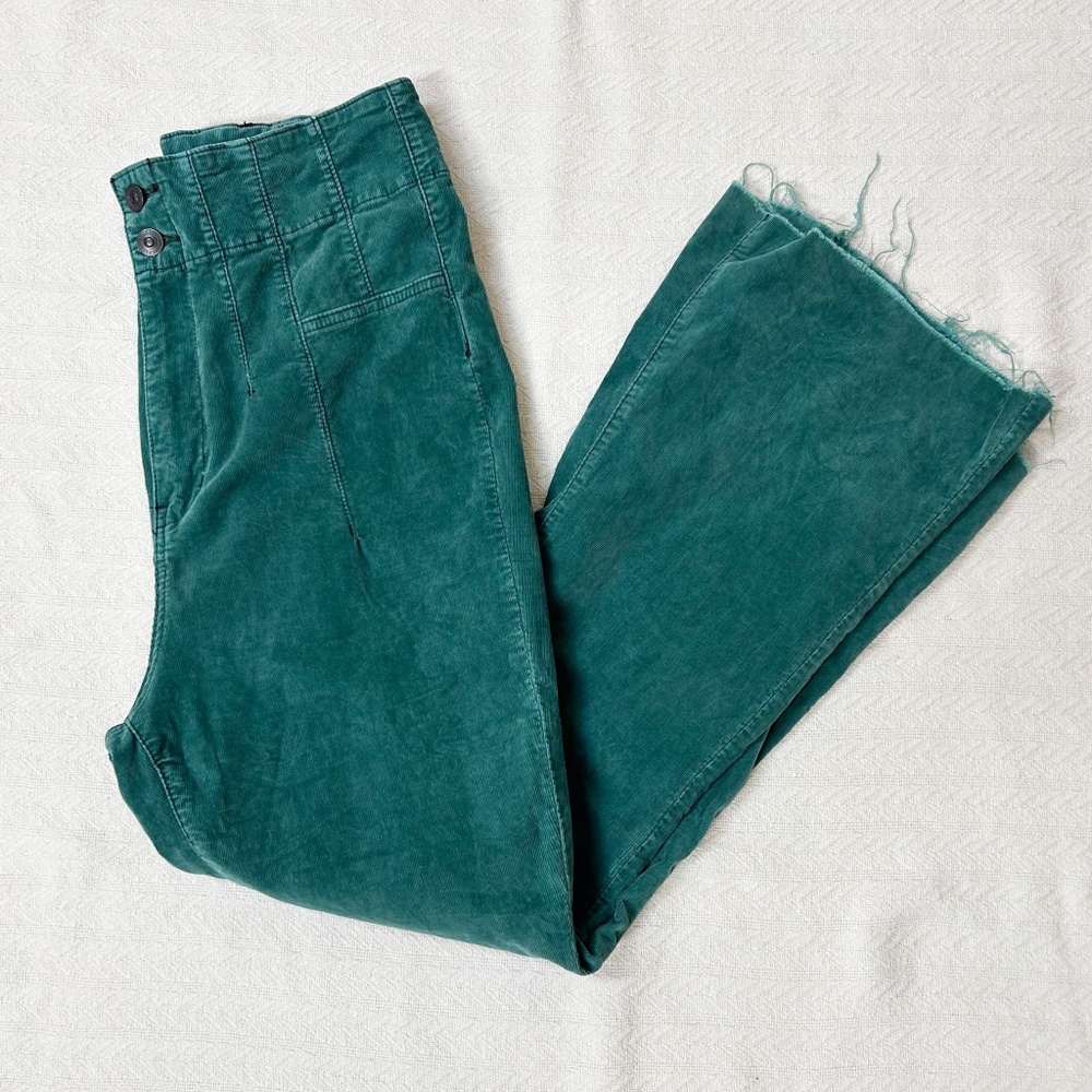 We The Free Jayde Cord Flare Jeans green blue teal emerald High Rise - Sz 31 - Picture 8 of 9